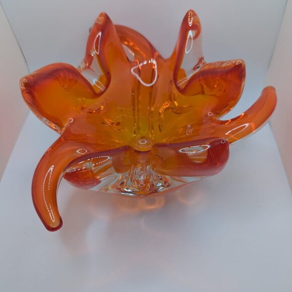 Vintage Murano glass Sunburst Flame Bowl Hand Blown Art orange Amberina - Picture 5 of 8